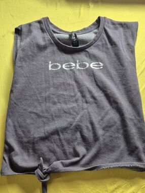 bebe Purple Sleeveless Logo Tie-Hem Top